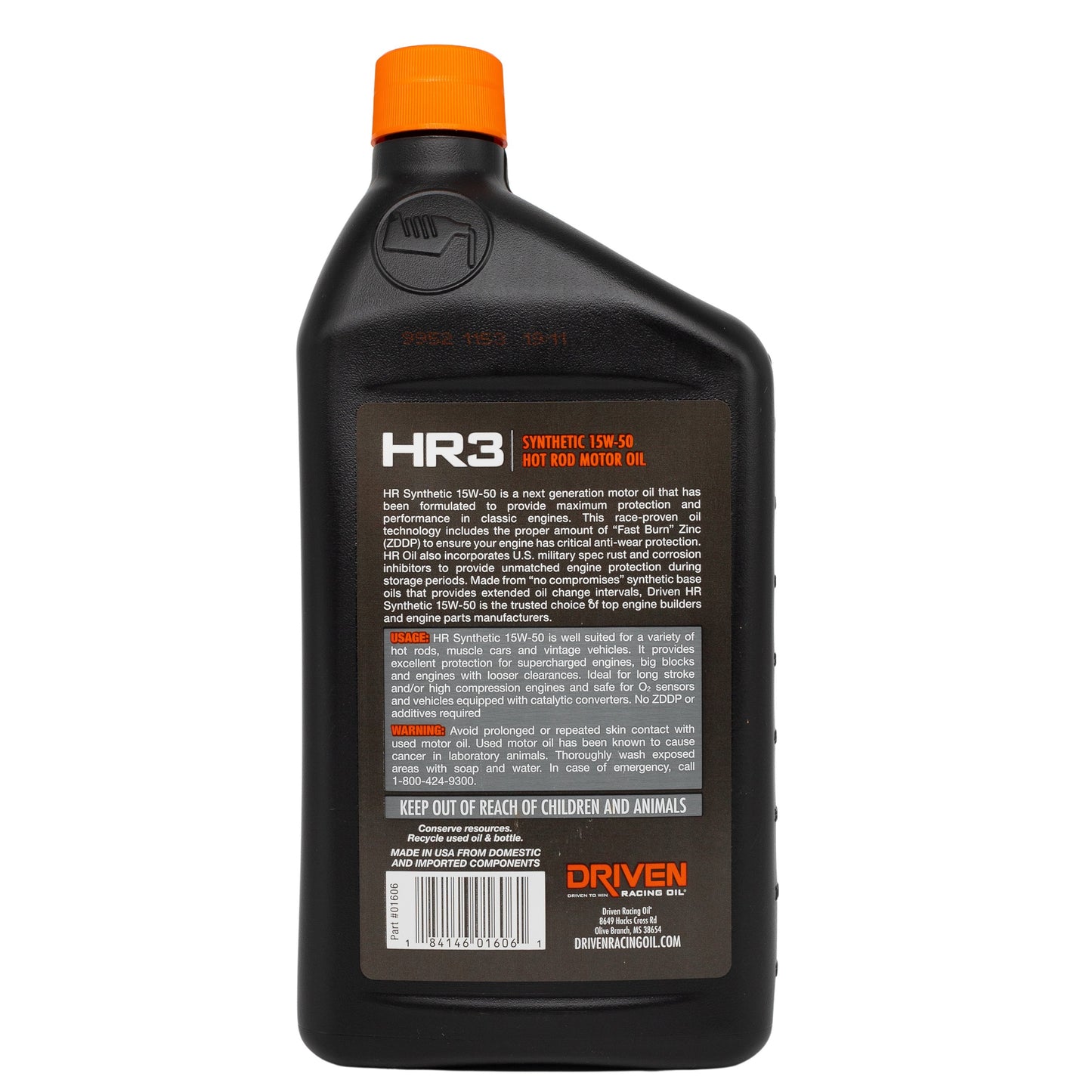 HR3 15W-50 Synthetic Hot Rod Oil, Quart